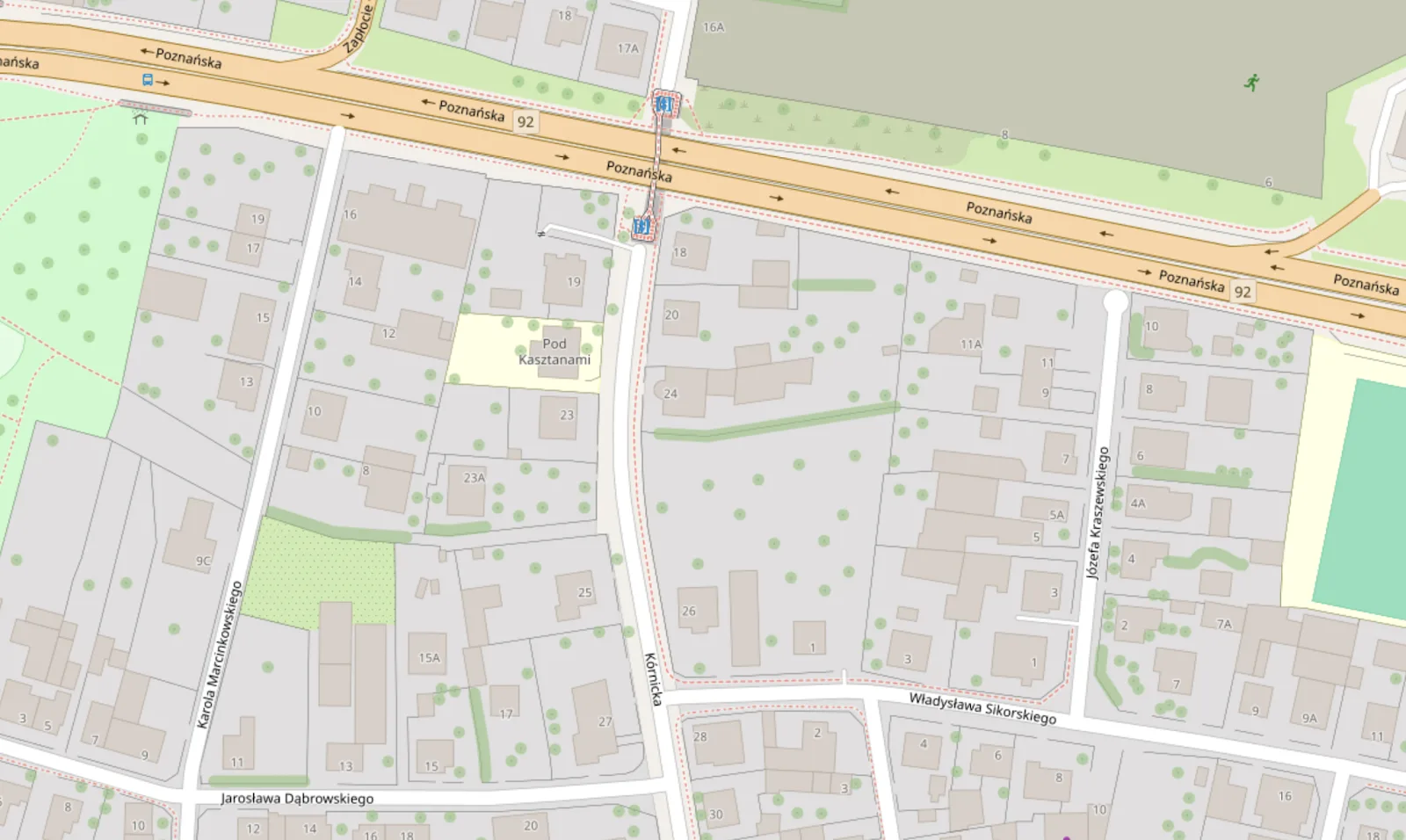 Mapa dojazdu - Przedszkole nr 3 Pod Kasztanami, ul. Kórnicka 21, Swarzędz